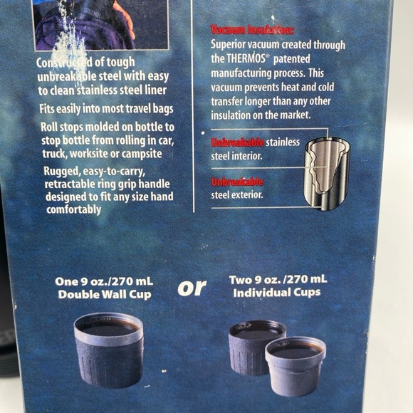 Thermos Vacuum Bottle Add A Cup Stainless Carry Handle Cup Screw Top Black 2816 - Picture 5 of 6